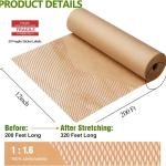 Honeycomb Packing Paper,12" W x 200' L Bubble Cushioning Wrap for Packing Moving,Products & Gifts Wrapping Paper,Recyclable and Biodegrable Shipping Packing Materials with 20 Fragile Sticker Labels