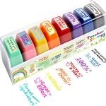 Fancy Land Teacher Stamps for Gring Motivational Teacher Self-Inking Stamp Set Encouraging Signature Stamp for Classroom Supplies 8 Packs Multicolor