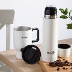 Mr. Coffee 4-Piece Insulated Drinkware Set — Stainless Steel Thermos, Travel Mug with Handle, Cup & Lid for Hot & Cold Drinks - Linen White