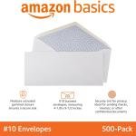 Basics #10 Security Tinted Business Gummed Envelopes, Moisture Sealed, 4-1/8 x 9-1/2 Inch, Pack of 500, One Size, White