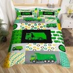 Green Garbage Truck Comforter Cover Powered Waste Management Recycling Truck Duvet Cover for Kids Boys Girls Car Room Decor Bedclothes Full Size (No Comforter)