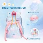 Kawaii Rainbow Backpack for Girls – Cute Starry School Bags for Kids & Teens with Plush Pen Case & 6-Piece Study Supplies Set, Children's Bookbag for Elementary – Blue 17inch
