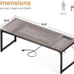 Coleshome 71 x 24 Inch Computer Desk with USB Ports, Large Office Desk, Long Study Student Writing Desk, Grey Oak