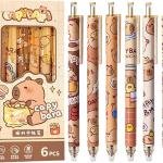 6 Pcs Cartoon Retractable Pens Gel Ink Pens Cute Capybara Pen 0.5mm Black Ink Writing Pen Office School Supplies for Women Girls (Capybara)
