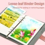 Leather Watercolor Journal Sketchbook - A5 Binder Art Journal With 6 Ring Cotton Ps, 300GSM 140LB Hardcover Notebook, 20 Sheets Painting Paper 8.3x5.8 Art Supplies (RoseGold)