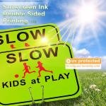 Geetery 3 Pcs Slow Down Kids at Play Sign Bulk for Street Double Side Children Playing Traffic Ro Cone Top for Street Neighborhoods Park Sidewalk Driveway, 12.6 x 10.4(Green)