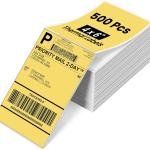 Phomemo 4x6 Thermal Label Printer Paper - 500 PCS Yellow 4"x6" Fan-Fold Shipping Supplies Labels - Water/Oilproof Label Stickers - Permanent hesive Thermal 4x6 Labels for Small Business