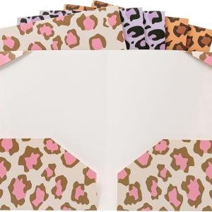 6 Pack 2 Pocket Folders, Letter Size 3-Hole Punched Folders for 3 Ring Binders, Cute Cheetah Print School & Office File Folders
