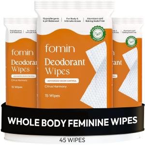 FOMIN Acidified Deodorant Wipes For Women - 45 Count - Citrus Harmony – Hypoallergenic, pH Balanced Whole Body Wipe - Plastic-Free, Exfoliating & vanced Odor Control Underarm Body Wipes
