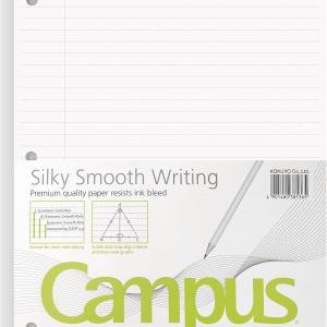 Kokuyo Campus Loose Leaf Paper for 3 Ring Binders, 8-1/4"x11”, College Ruled Notebook Paper, 100 Sheets, 70 GSM Japanese Smooth Paper Prevents Ink Bleeding, School Suppliers.Japan Import(WSG-NO-887G1)