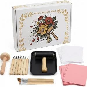 Lnncdsc Linocut Kit for Beginners & ults – Complete Block Printing Supplies with Carving Tools, Brayer, 5 Pack 4×6 inch Linoleum Blocks for DIY Stamp Making, Home Art Projects, Classroom Crafts.