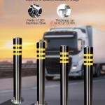 Safety Bollard, 31.5" Stainless Steel Posts Reflective Strips & Anchors - Parking Bollard for Traffic Control, Driveway, Parking Areas