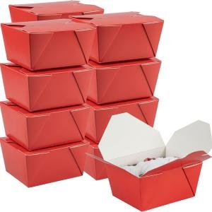Restaurantware Bio Tek 30 Ounce Take Out Boxes 200 To Go Lunch Boxes - Tab-Lock Closure Heat-Tolerant Red Paper Disposable Lunch Boxes Greaseproof For Hot And Cold Foods