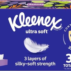 Kleenex Ultra Soft Facial Tissues, 3 Flat Boxes, 120 Tissues per Box, 3-Ply (360 Total), Packaging May Vary