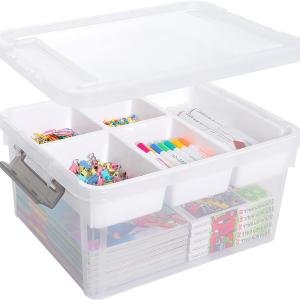 Citylife 17 QT Plastic Storage Box with Removable Tray Craft Organizers and Storage Clear Storage Container for Organizing Be, Tool, Sewing, Playdoh