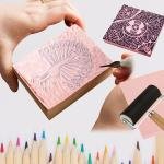 10 Pack Rubber Stamp Making Kit - Block Printing Kit，Linoleum Carving Tools with 8 Type Bles, 8 Pcs Pink Rubber Carving Block and Rubber Brayer Roller