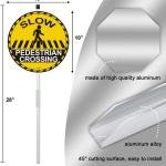 Slow Pedestrian Crossing Sign 10" x 10" With 28" Long Metal Stakes Ro Crossing Pedestrian Signal Stand Aluminum Outdoor Use Yard Business Home