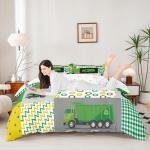 Green Garbage Truck Comforter Cover Powered Waste Management Recycling Truck Duvet Cover for Kids Boys Girls Car Room Decor Bedclothes Full Size (No Comforter)