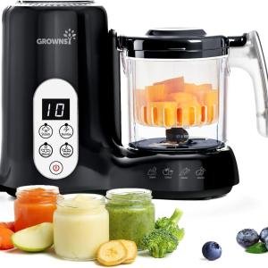 GROWNSY Baby Food Maker with Steam Basket, One Step Baby Food Processor Steamer Puree Blender Grinder Mills Machine, Auto Cooking Grinding and Sterili-zing for Healthy Homeme Baby Food, Blcak