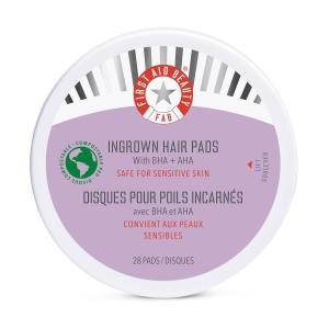 First Aid Beauty - Ingrown Hair Ps with BHA + AHA - Aftershave Treatment Ps to Help Prevent Razor Bumps for Men & Women - Exfoliate Underarms & Bikini Area - Compostable for Daily Use - 28 Ps