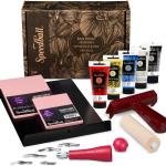 Speedball Block Printing Fabric Deluxe Kit, 14 Pieces, Includes Inks, Brayer, Bench Hook, Lino Handle and Cutters, Speedy-Carve Relief Blocks