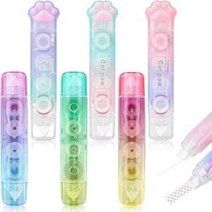 RETON 6 Pcs White Out Correction Tape, 2 in 1 Correction Tape and Double Sided Tape Roller, Cute Cat Paw Correction Tape Pen with hesive Glue Tape Roller Runner for School Office Scrapbook Supplies