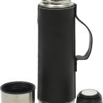 Mr. Coffee Leatherette 23 oz Stainless Steel Thermal Bottle – Double Wall Insulated Flask with Faux Leather Sleeve & Carry Handle, Brown – Leak-Proof Hot & Cold Drink Travel Mug