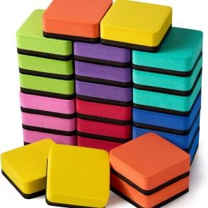 Favide 24 Pack Magnetic Whiteboard Dry Erase Erasers Chalkboard Cleansers for Classroom, School Supplies and Office (Square, 8 Color)