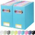 BALEINE File Organizer Box, Cardboard File Folder Organizer with Handle for Letter Size, Portable Collapsible Hanging Filing Box for Home Office Document Storage (2 Pack, Blue)