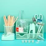 Green Desk Organizers and Accessories, Teal Office Supplies Set Green Mesh Desk Organizer, Stapler, Tape Dispenser, 1000 Staples, Staple Remover, Pen Holder, Clips Set, Ruler, Scissors
