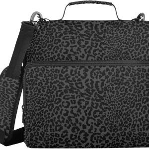 ALAZA Zipper Binder 3 Ring Dark Gray Leopard Cheetah Print Binder Organizer with Zipper and Shoulder Strap Large Capacity Multi-Pocket trapper keeper File Folder for Office Supplies