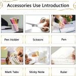 Office Supplies,Desk Accessories, Stapler and Tape Dispenser Set for Women with Stapler, Tape Dispenser, Staple Remover, Staples, Clips, Scissor and Tabs,Gift for Students, Coworkers