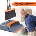 kelamayi Upgre Broom and Dustpan Set, Self-Cleaning with Dustpan Teeth, Indoor&Outdoor Sweeping, Ideal for Dog Cat Pets Home Use, Stand Up Broom and Dustpan (Gray&Orange)