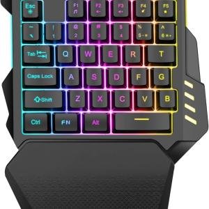 RedThunder Wireless One-Handed Gaming Keyboard, 2.4Ghz RGB Backlit Mini Gaming Keyp, Rechargeable 2000mAh Battery for PC Gamer