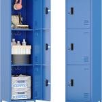 Metal Locker with Hooks and Ventilation Holes,Metal Storage Locker with Keys and Business Card Slot for Home,Gym,Garage,School,Office,66" H×15.75" W× 15.75" D,Assembly Required,Blue