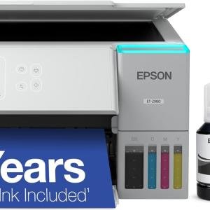 Epson EcoTank ET-2980 Wireless All-in-One Color Supertank Printer with up to 3 Years of Ink, Refillable Tanks, Perfect for Home, 15 PPM, 1.44" Color Screen, Auto 2-Sided Printing - White