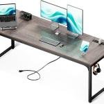 Coleshome 71 x 24 Inch Computer Desk with USB Ports, Large Office Desk, Long Study Student Writing Desk, Grey Oak