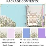 3 Ring Binder 2 Inch, Cute Round Ring Binders with 6 Tab Dividers, Labels Stickers, Low Profile Clipboard with Storage, Fashion Binder School Office Supplies(Garden Flowers)