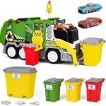 ZHFUYS Large Garbage Truck Toy Set,Friction Powered Toys Cars with Trash Bins, Dumpster, and Learning Cards for Kids,Educational Recycling Toy for Boys