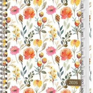 2026 Planner, Weekly and Monthly Calendar Planner, January - December 2026 Daily Agenda for Acecmic Planning, School Office Supplies, Painted Flowers