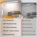 Syrinx LED Floor Lamp, Double He Gooseneck Floor Lamps for Living Room with Gesture Switch & Remote Control, 14W Bright Tall Standing Lamp Modern Eye-Caring Reing Floor Lamp for Bedroom Office