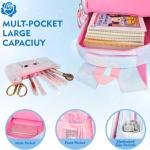 Kawaii Rainbow Backpack for Girls – Cute Starry School Bags for Kids & Teens with Plush Pen Case & 6-Piece Study Supplies Set, Children's Bookbag for Elementary – Blue 17inch
