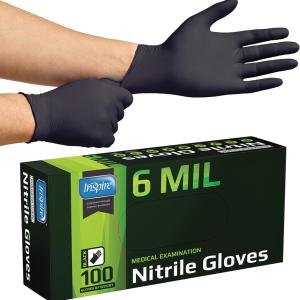 Inspire Black Nitrile Gloves HEAVY DUTY 6 Mil Nitrile Chemical Resistant Medical Cooking Cleaning Disposable Black Gloves