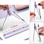 8 Pcs Purple Geometry Set Cute Compass Set with Maths Protractor Rulers, Math Set for Drawing Measuring Tools, Kawaii Ruler Kit for Class Women Girls School Supplies (Purple)