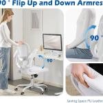 TRALT Ergonomic Office Chair - Desk Chair with justable Lumbar Support Computer Chair - Mesh Comfy Chair with Flip-up Armrests - Gaming Chairs for ults Home Office (Leather, White)