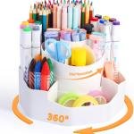 Rotating Desk Pen Organizer, 13 Storage Slots, Large Capacity Pen & Marker Holder, Multifunctional Desktop Organizer for Stationery, Cosmetics, and Kitchen (White)