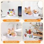 Rotating Desk Pen Organizer, 13 Storage Slots, Large Capacity Pen & Marker Holder, Multifunctional Desktop Organizer for Stationery, Cosmetics, and Kitchen (White)