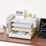 gianotter Wood Desk Organizers and Accessories with File Holder, 4-Tier Desk Accessories & Workspace Organizers with Drawer and Pen Holder, Paper Organizer for Office Supplies (Gold)
