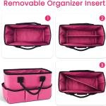 Godery Desktop Tote and Organizer, Teacher Helper cdy Bag for Arts, Books, Stationery, Office Desk Organization, Make-up Storage with Handles for Travel (PINK)