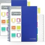 5 Subject Notebook, 2 Pack College Ruled Notebook with Storage Divider Pockets, Index Tabs, 11" Ruler, 200 Pages, for Writing Journal, School, Business, Office Supplies, A4, (2pcs Blue)
